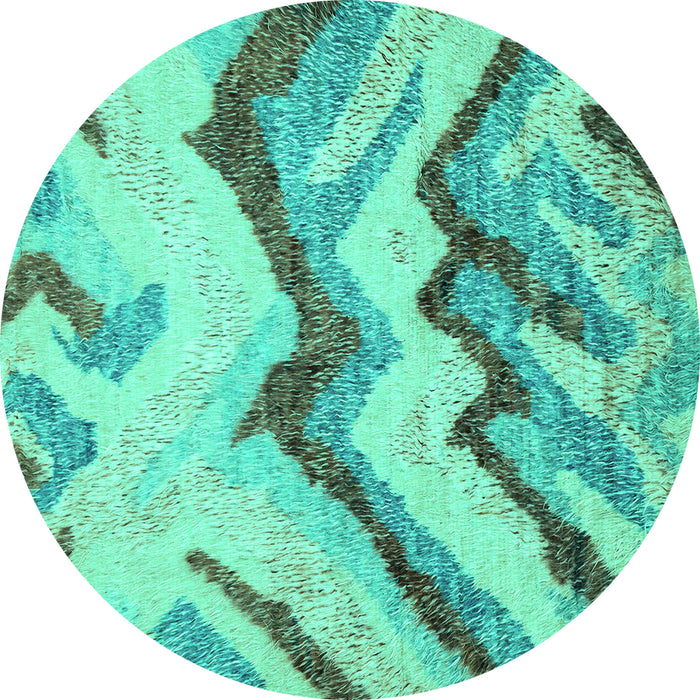 Round Machine Washable Abstract Turquoise Modern Area Rugs, wshabs2555turq