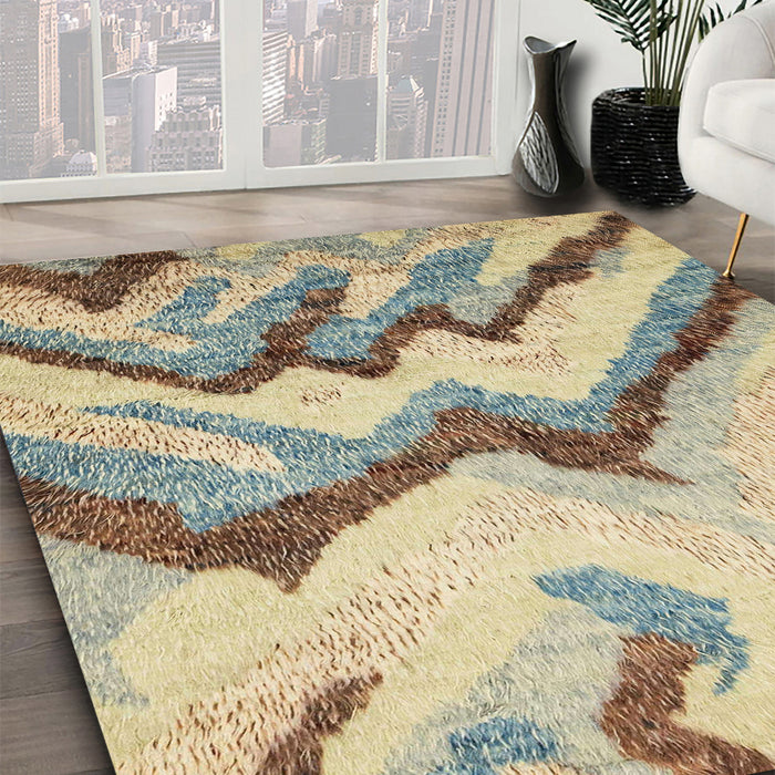 Abstract Brown Gold Modern Rug in Family Room, abs2555