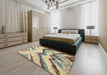 Machine Washable Abstract Brown Gold Rug in a Bedroom, wshabs2555