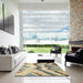 Square Abstract Brown Gold Modern Rug in a Living Room, abs2555