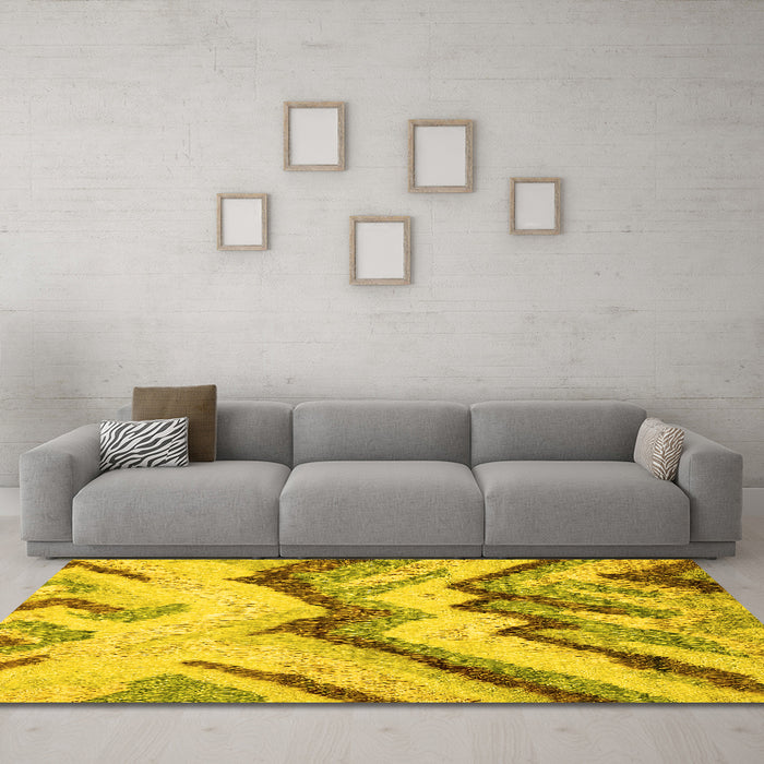 Machine Washable Abstract Yellow Modern Rug in a Living Room, wshabs2555yw