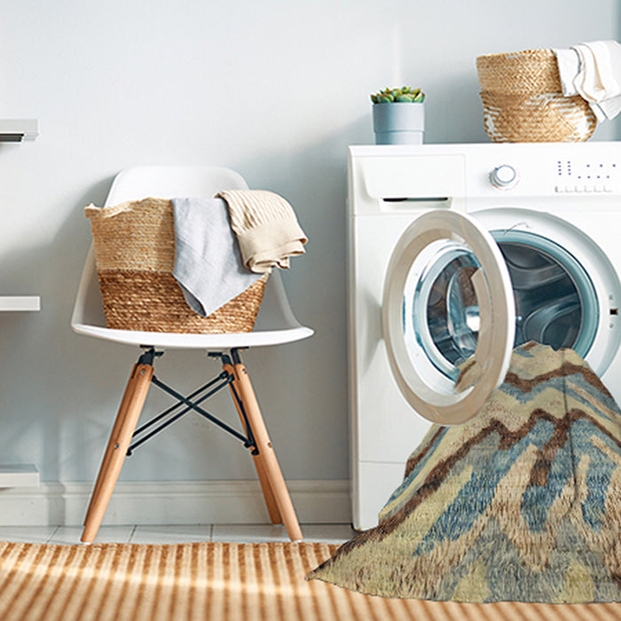 Machine Washable Abstract Brown Gold Rug in a Washing Machine, wshabs2555