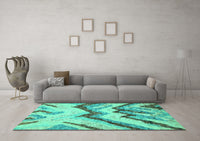 Machine Washable Abstract Turquoise Modern Rug, wshabs2555turq