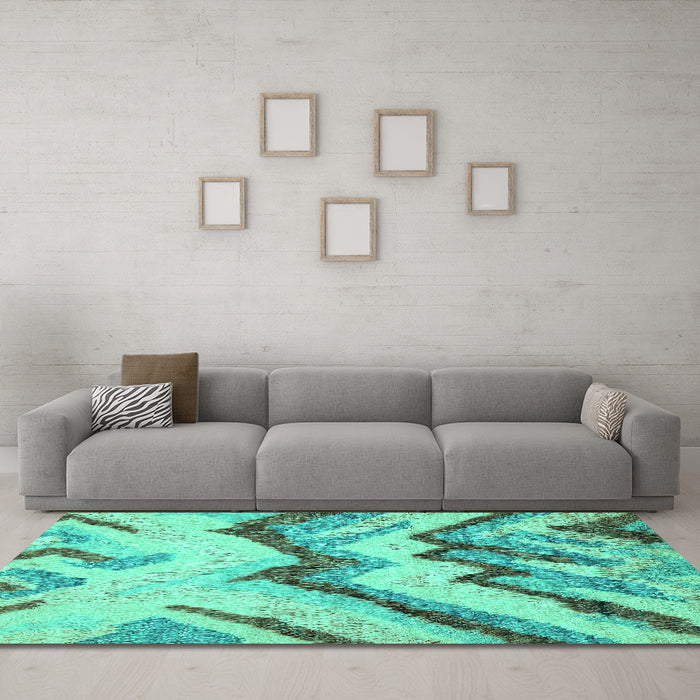 Machine Washable Abstract Turquoise Modern Area Rugs in a Living Room,, wshabs2555turq