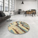 Round Abstract Brown Gold Modern Rug in a Office, abs2555