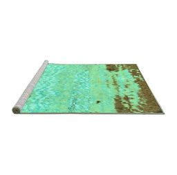 Sideview of Machine Washable Abstract Turquoise Modern Area Rugs, wshabs2556turq