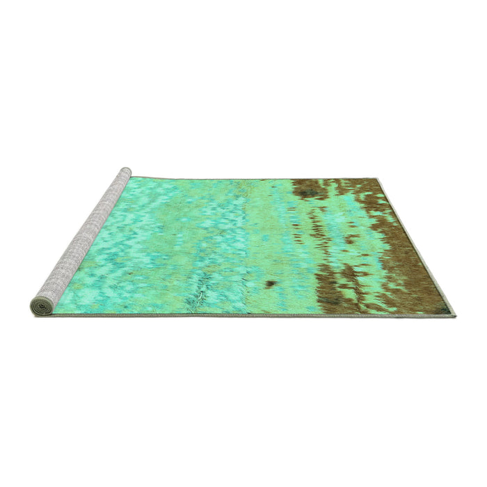 Sideview of Machine Washable Abstract Turquoise Modern Area Rugs, wshabs2556turq