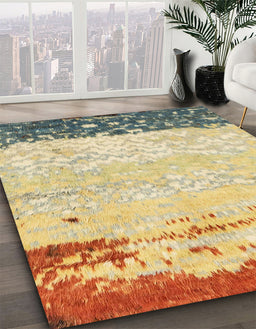 Abstract Dark Gold Brown Modern Rug in Family Room, abs2556