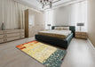 Abstract Dark Gold Brown Modern Rug in a Bedroom, abs2556