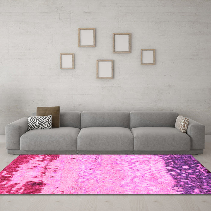 Machine Washable Abstract Pink Modern Rug in a Living Room, wshabs2556pnk