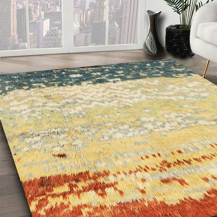 Abstract Dark Gold Brown Modern Rug in Family Room, abs2556
