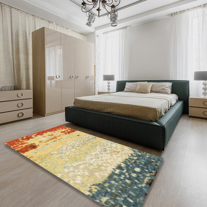 Machine Washable Abstract Dark Gold Brown Rug in a Bedroom, wshabs2556