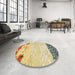 Round Abstract Dark Gold Brown Modern Rug in a Office, abs2556