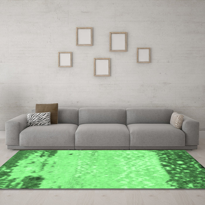 Machine Washable Abstract Emerald Green Modern Area Rugs in a Living Room,, wshabs2556emgrn