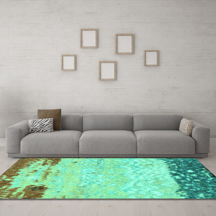 Machine Washable Abstract Turquoise Modern Area Rugs in a Living Room,, wshabs2556turq