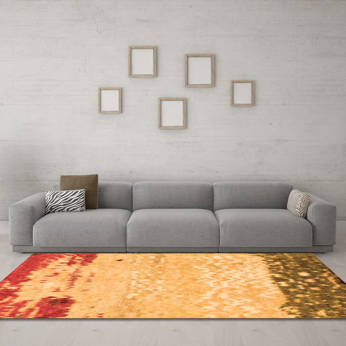 Machine Washable Abstract Orange Modern Area Rugs in a Living Room, wshabs2556org