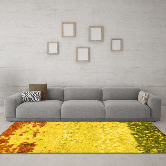 Machine Washable Abstract Yellow Modern Rug in a Living Room, wshabs2556yw
