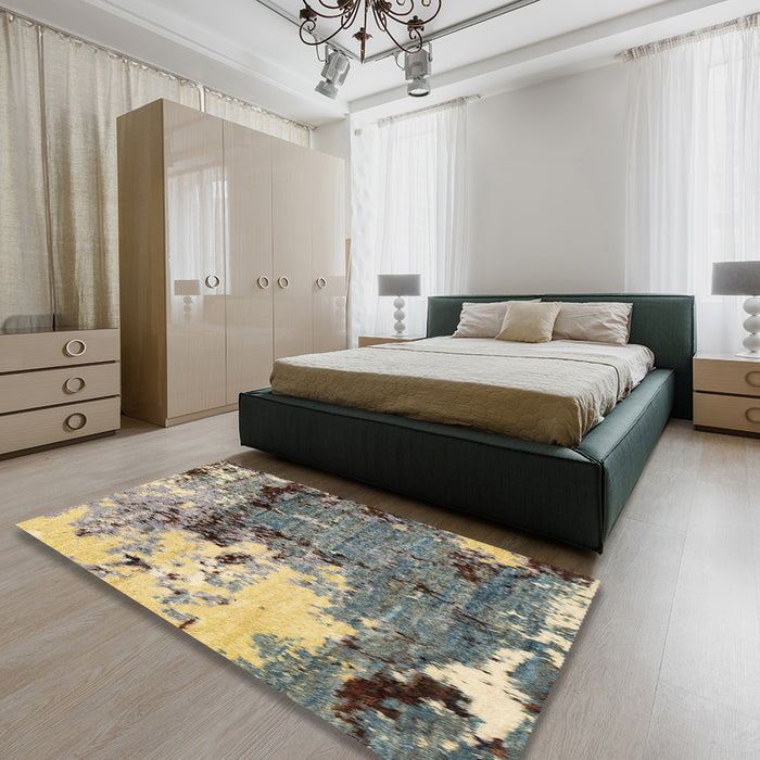 Machine Washable Abstract Ash Gray Rug in a Bedroom, wshabs2557