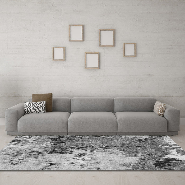 Machine Washable Abstract Gray Modern Rug in a Living Room,, wshabs2557gry