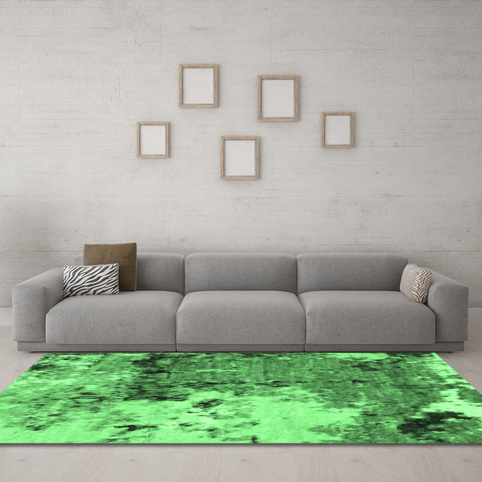 Machine Washable Abstract Emerald Green Modern Area Rugs in a Living Room,, wshabs2557emgrn