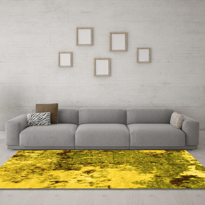 Machine Washable Abstract Yellow Modern Rug in a Living Room, wshabs2557yw