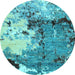 Round Abstract Light Blue Modern Rug, abs2557lblu