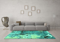 Machine Washable Abstract Turquoise Modern Rug, wshabs2557turq