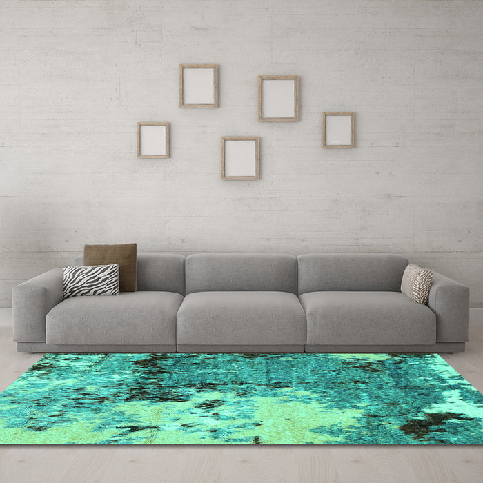 Machine Washable Abstract Turquoise Modern Area Rugs in a Living Room,, wshabs2557turq