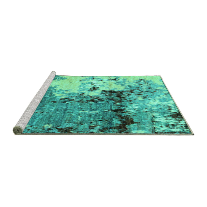 Sideview of Machine Washable Abstract Turquoise Modern Area Rugs, wshabs2557turq