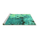 Sideview of Machine Washable Abstract Turquoise Modern Area Rugs, wshabs2557turq