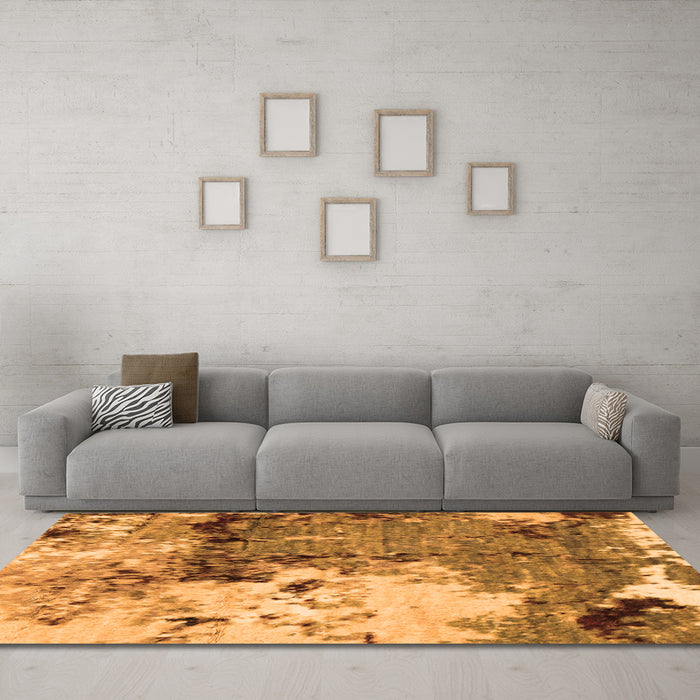 Machine Washable Abstract Orange Modern Area Rugs in a Living Room, wshabs2557org