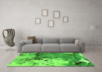 Machine Washable Abstract Green Modern Rug, wshabs2557grn