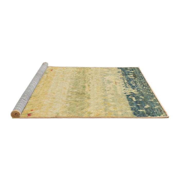 Sideview of Machine Washable Abstract Mustard Yellow Rug, wshabs2558
