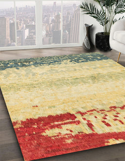 Machine Washable Abstract Mustard Yellow Rug in a Family Room, wshabs2558