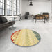 Round Machine Washable Abstract Mustard Yellow Rug in a Office, wshabs2558