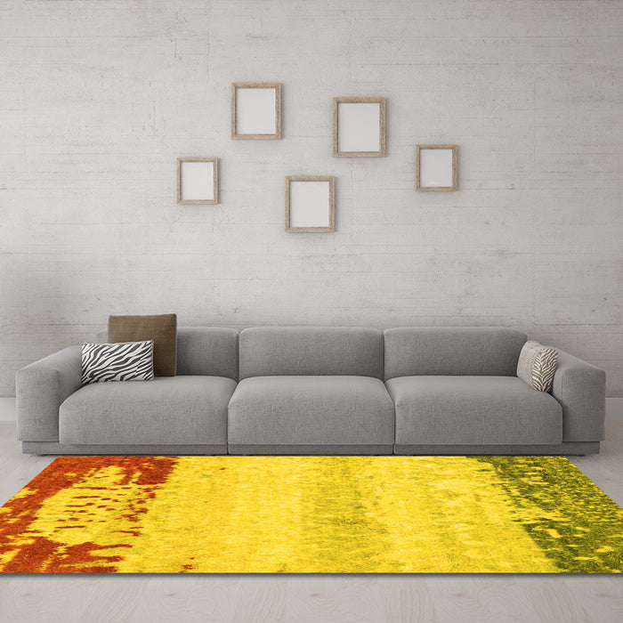 Machine Washable Abstract Yellow Modern Rug in a Living Room, wshabs2558yw
