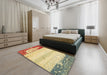 Machine Washable Abstract Mustard Yellow Rug in a Bedroom, wshabs2558