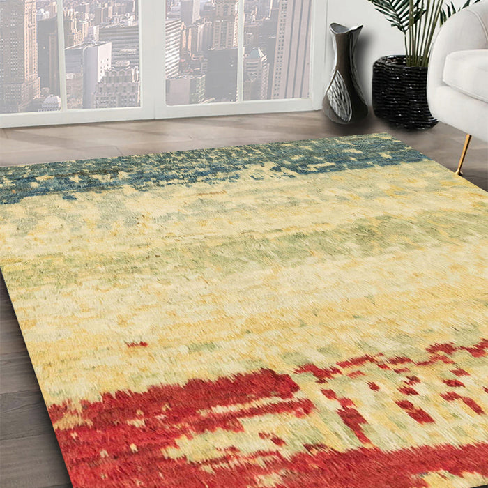 Abstract Mustard Yellow Modern Rug in Family Room, abs2558