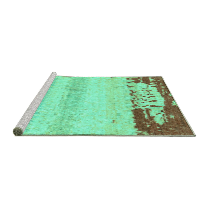Sideview of Machine Washable Abstract Turquoise Modern Area Rugs, wshabs2558turq