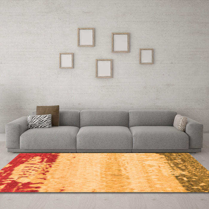 Machine Washable Abstract Orange Modern Area Rugs in a Living Room, wshabs2558org