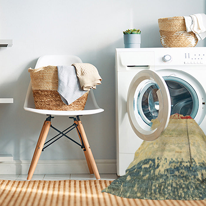 Machine Washable Abstract Mustard Yellow Rug in a Washing Machine, wshabs2558