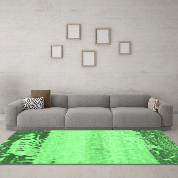 Machine Washable Abstract Emerald Green Modern Area Rugs in a Living Room,, wshabs2558emgrn