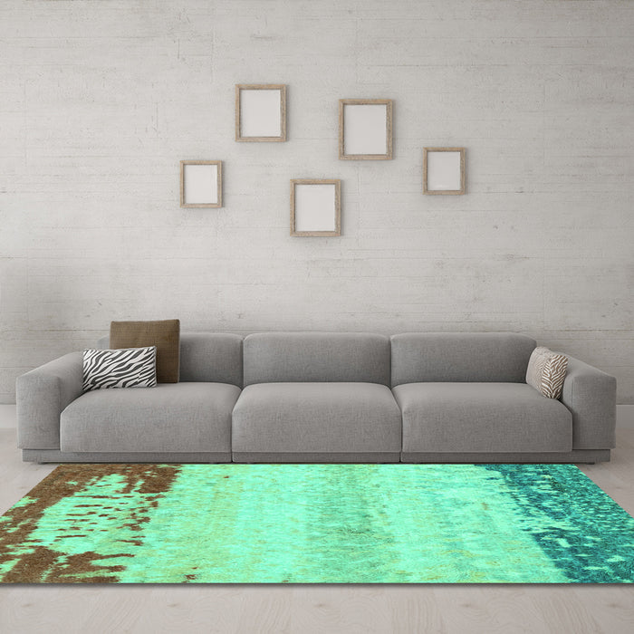 Machine Washable Abstract Turquoise Modern Area Rugs in a Living Room,, wshabs2558turq