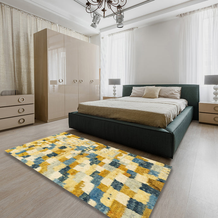 Machine Washable Abstract Dark Almond Brown Rug in a Bedroom, wshabs2559
