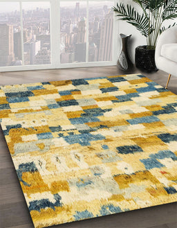 Abstract Dark Almond Brown Modern Rug in Family Room, abs2559
