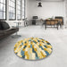 Round Abstract Dark Almond Brown Modern Rug in a Office, abs2559