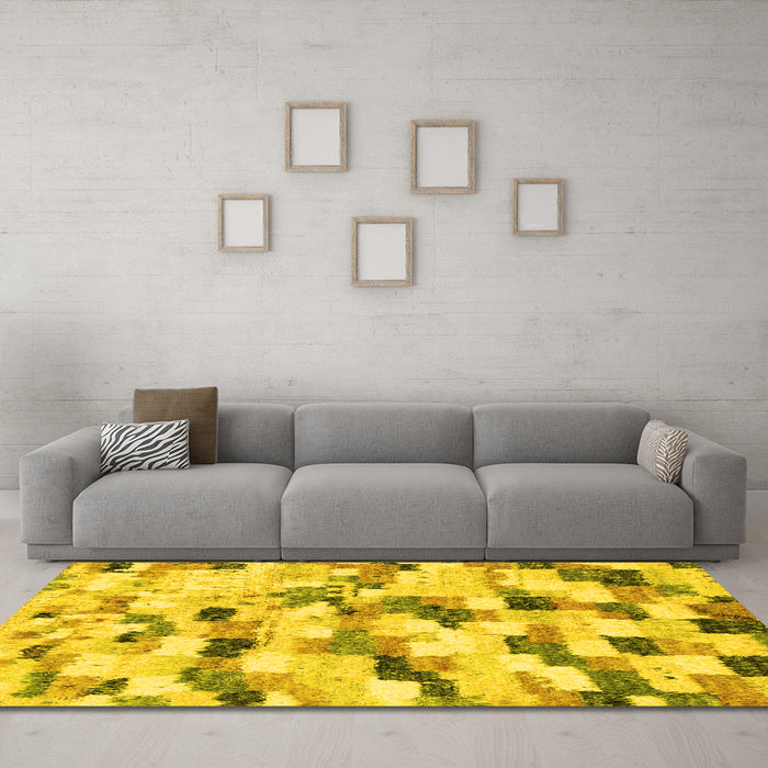 Machine Washable Abstract Yellow Modern Rug in a Living Room, wshabs2559yw