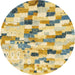 Round Abstract Dark Almond Brown Modern Rug, abs2559