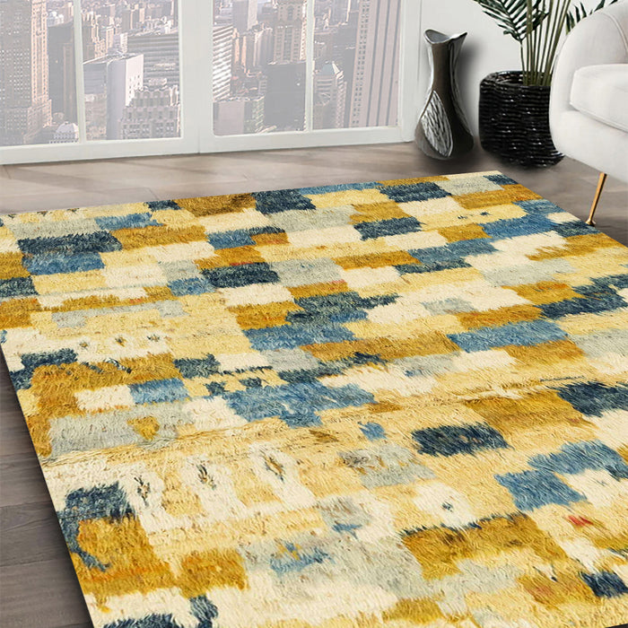 Abstract Dark Almond Brown Modern Rug in Family Room, abs2559