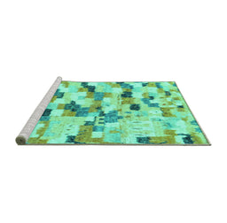 Sideview of Machine Washable Abstract Turquoise Modern Area Rugs, wshabs2559turq